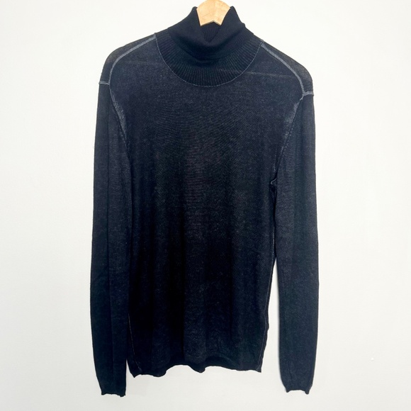 John Varvatos Artisan Turtleneck w Reverse Print Silk Cashmere Black Sweater - M - Picture 2 of 5